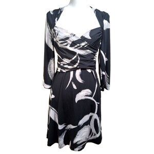 BCBG Max Azria Womens Black/White Patterned Long Sleeve Dress Size Medium